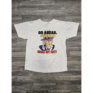 Vintage Hussein Saddam Gulf War Desert Storm 90s T Shirt XL White Uncle Sam